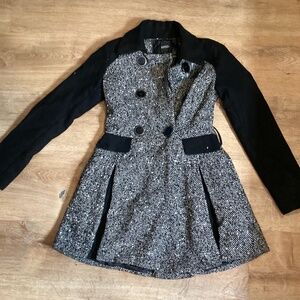 XOXO Women's Black White Pea Coat Peacoat Double Breasted Jacket Size XS